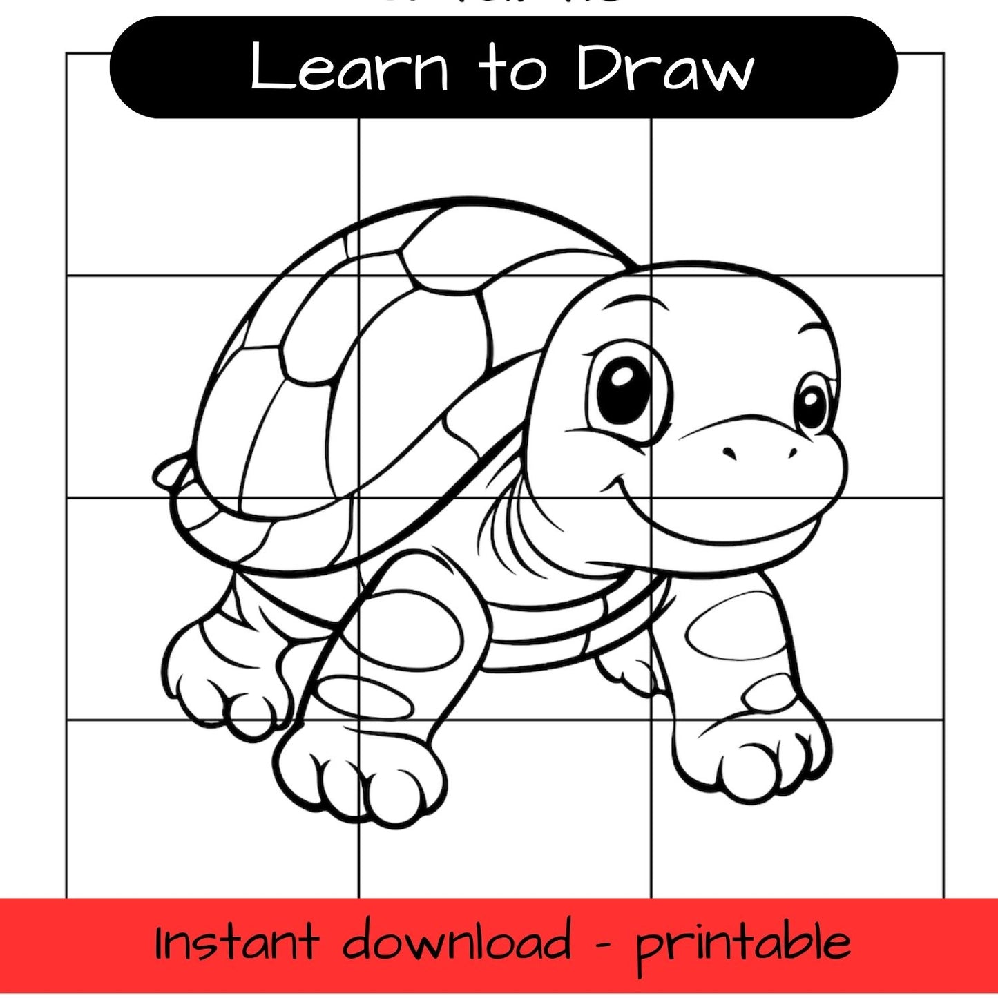 Learn to Draw - Turtle - grid drawing printable activity