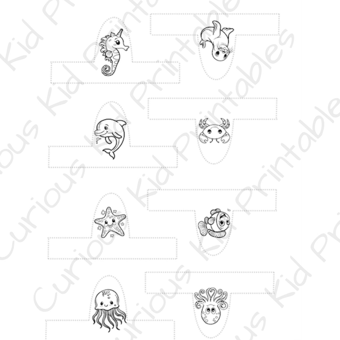 Printable Ocean Animals finger puppets - colouring, pretend play
