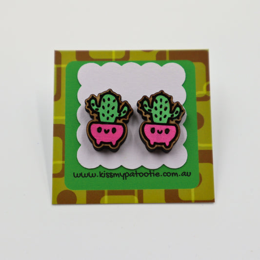 Succulent / cactus wooden earrings - hand painted