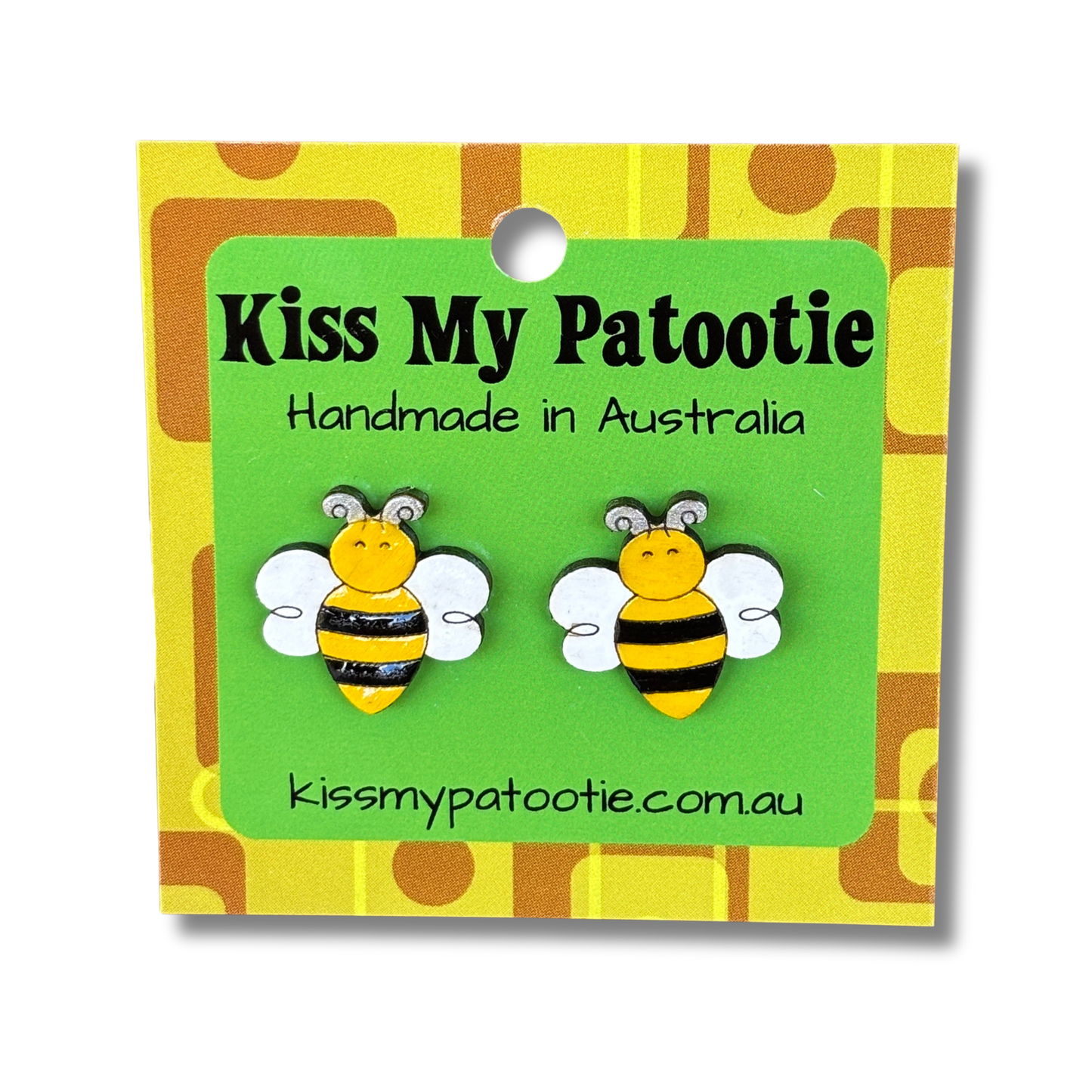 Bumble bee wood earrings - hand painted
