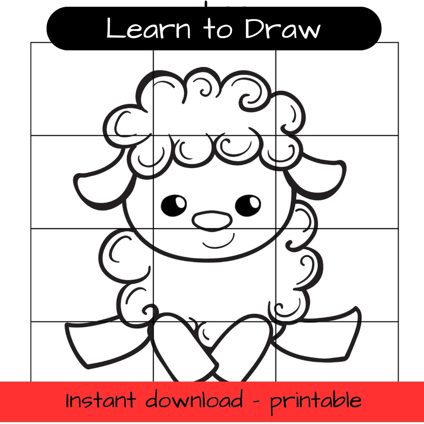 Learn to Draw - Lamb - printable grid drawing activity