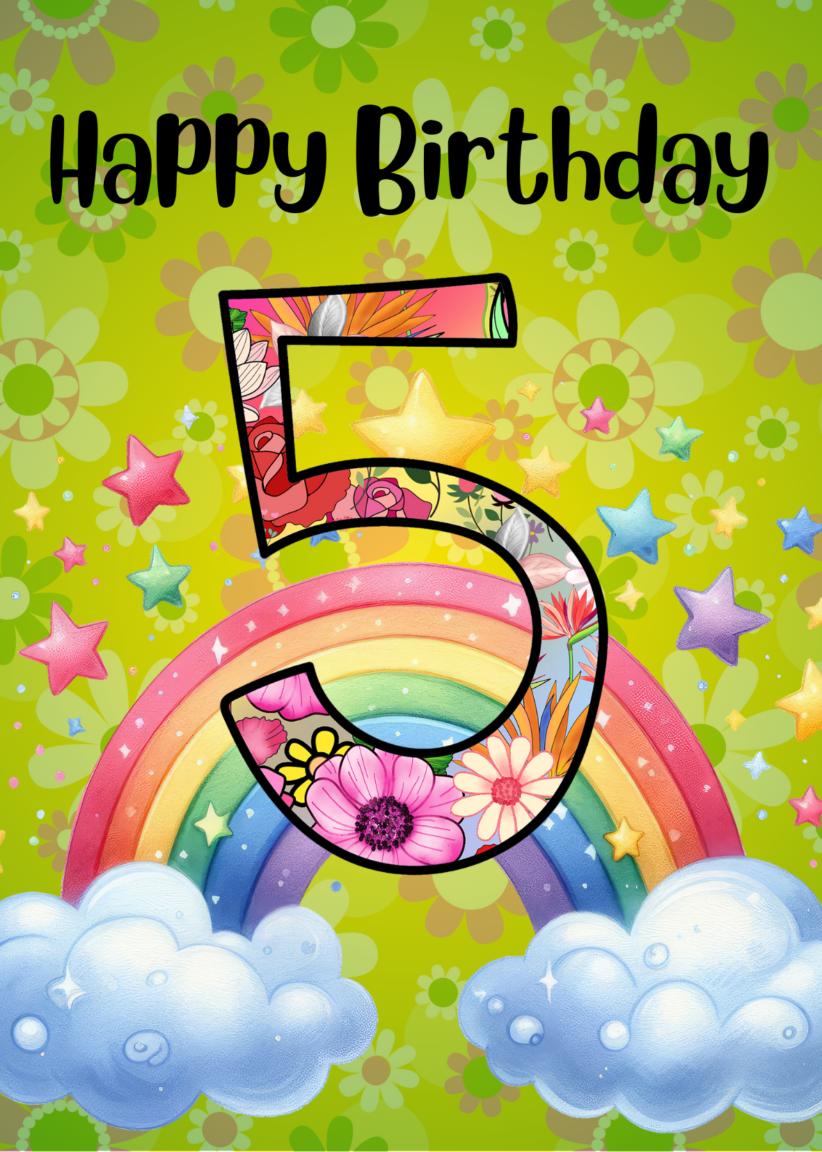 Birthday Greeting card with envelope - 5 years old - printable