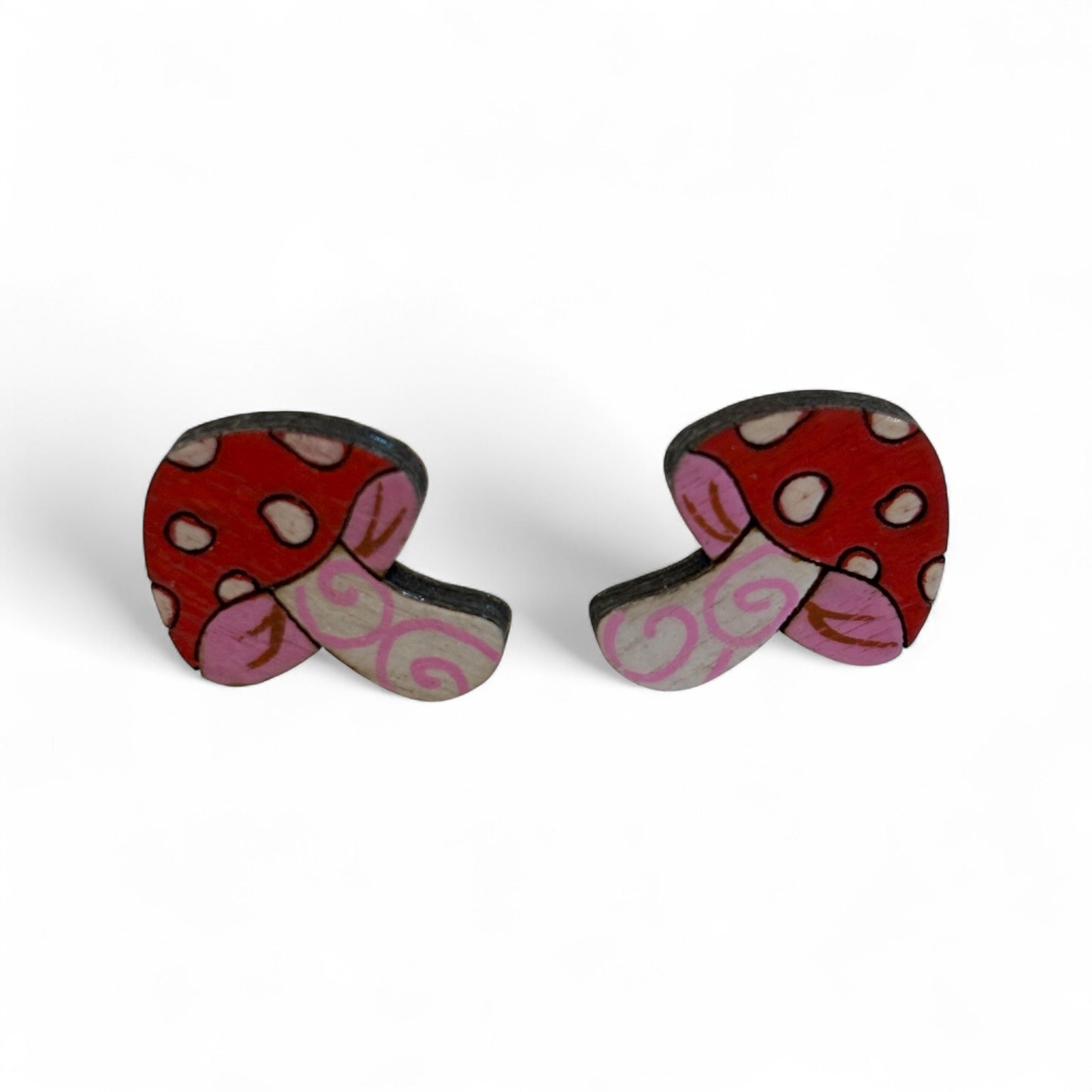 Mushroom studs - hand painted earrings