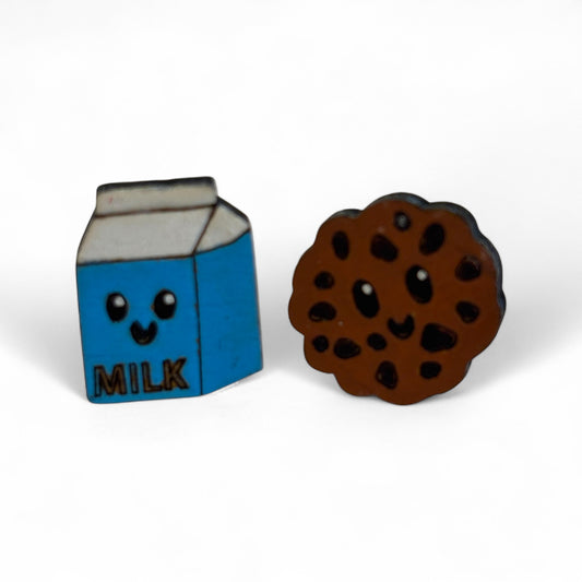 Milk & cookie studs - hand painted earrings