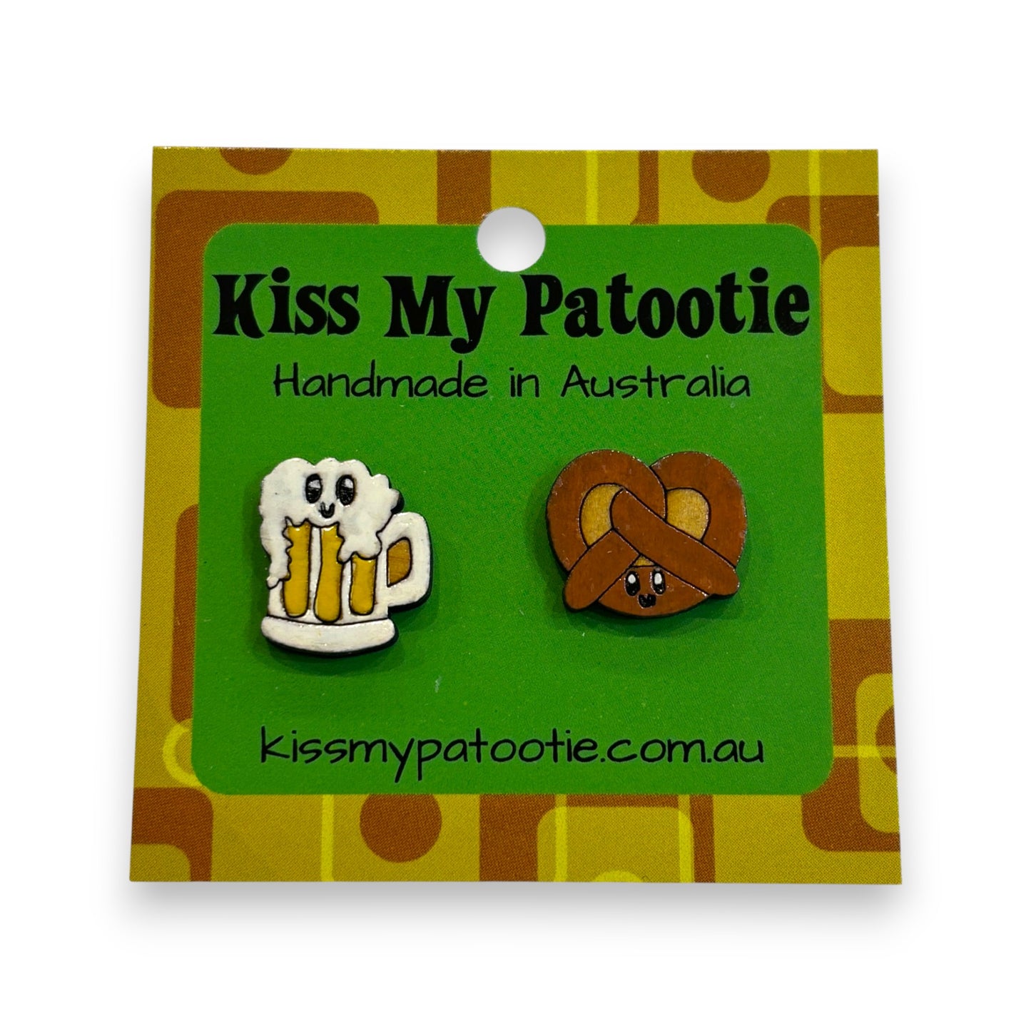 Beer & pretzel studs - hand painted earrings