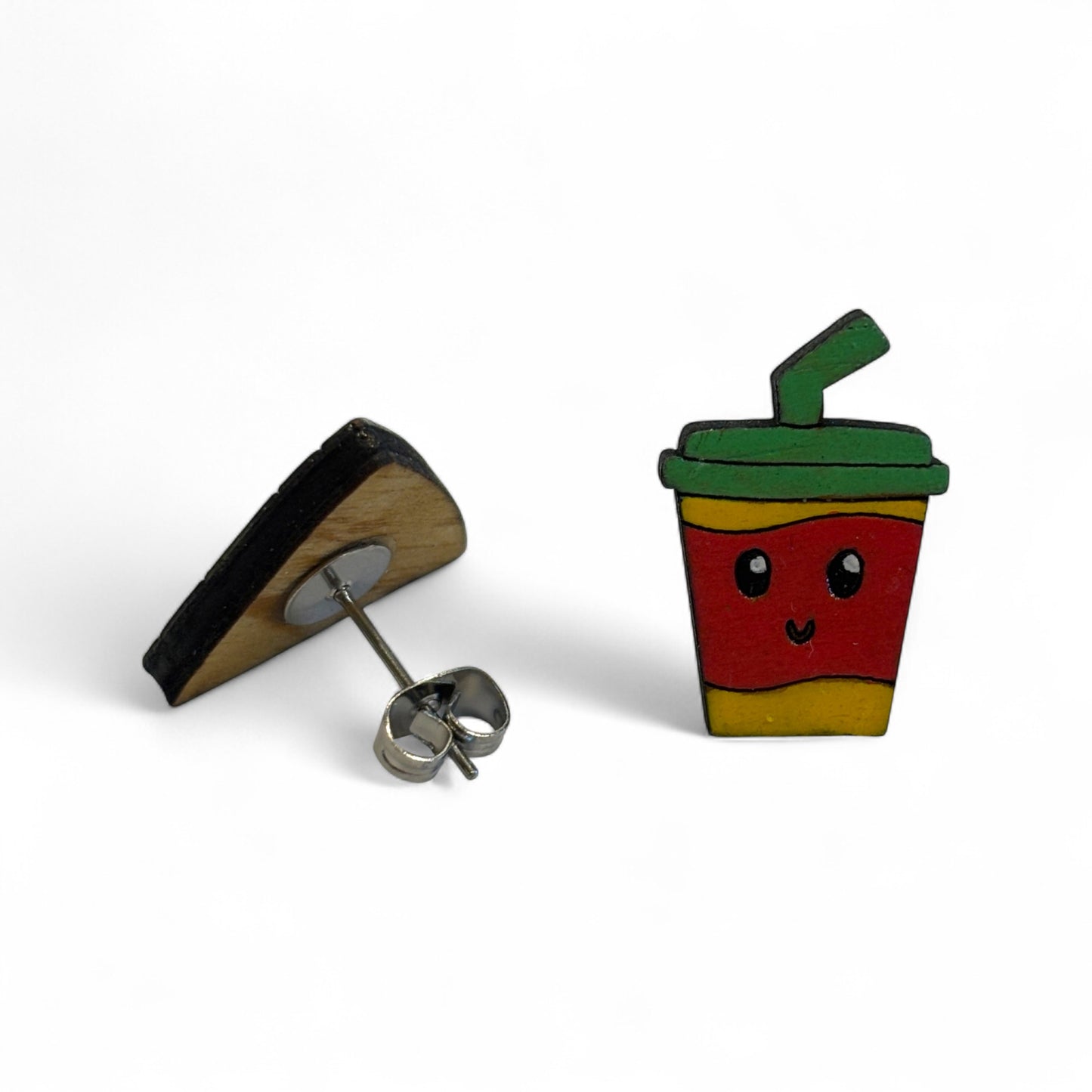 Pizza & Drink studs - hand painted earrings