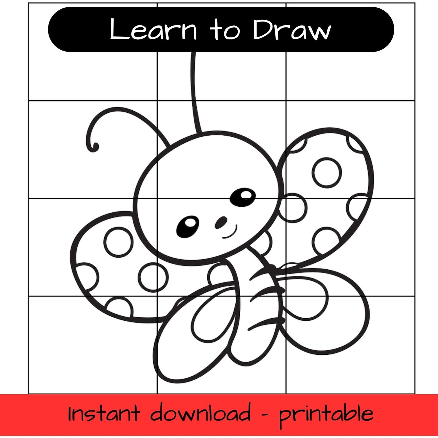 Learn to Draw - Butterfly - printable grid drawing activity
