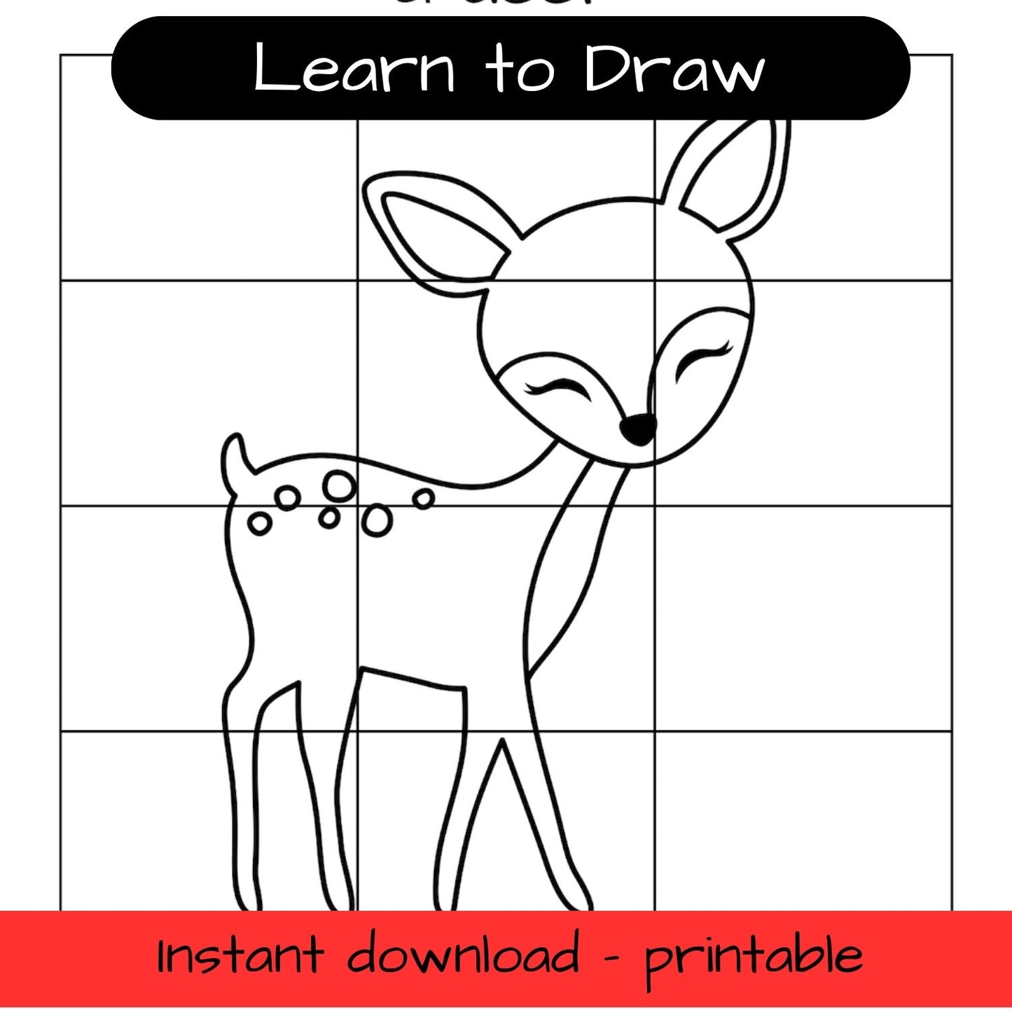 Learn to Draw - Woodland deer - printable grid drawing activity