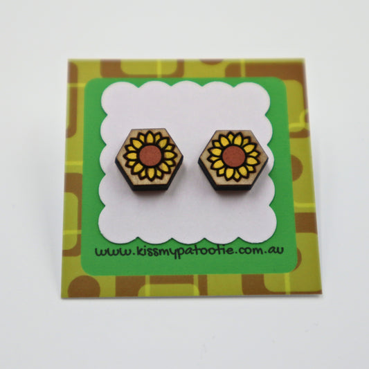 Sunflower wood earrings - hand painted