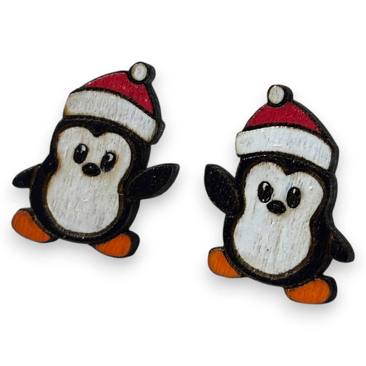 Wooden Christmas stud earrings - Penguin
