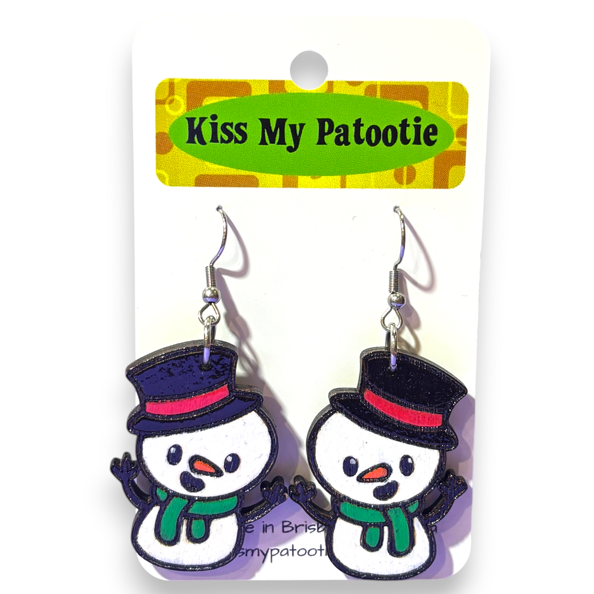 Wooden Christmas earrings - Snowman