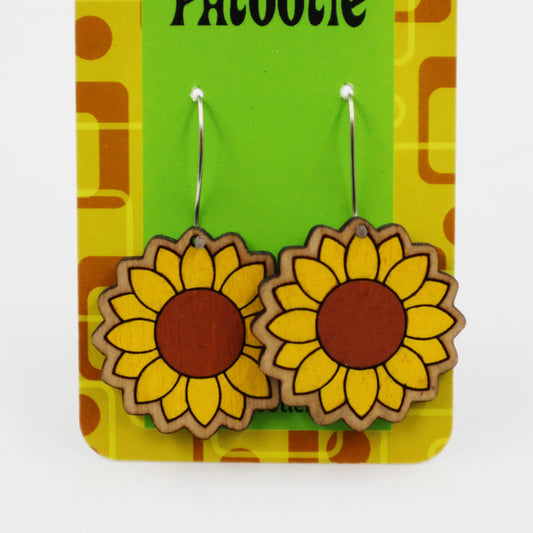 Wooden sunflower earrings