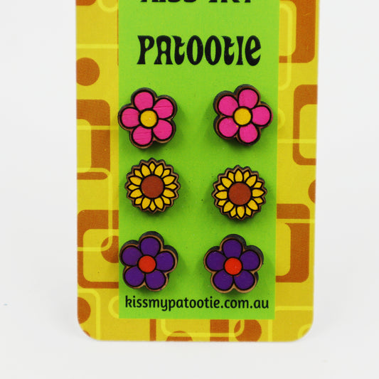 Sunflower and daisy wooden earrings