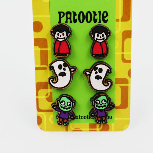 Halloween wooden studs - vampire, ghost, zombie
