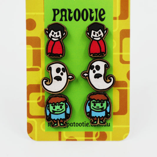 Halloween wooden studs - vampire, ghost, Frankenstein