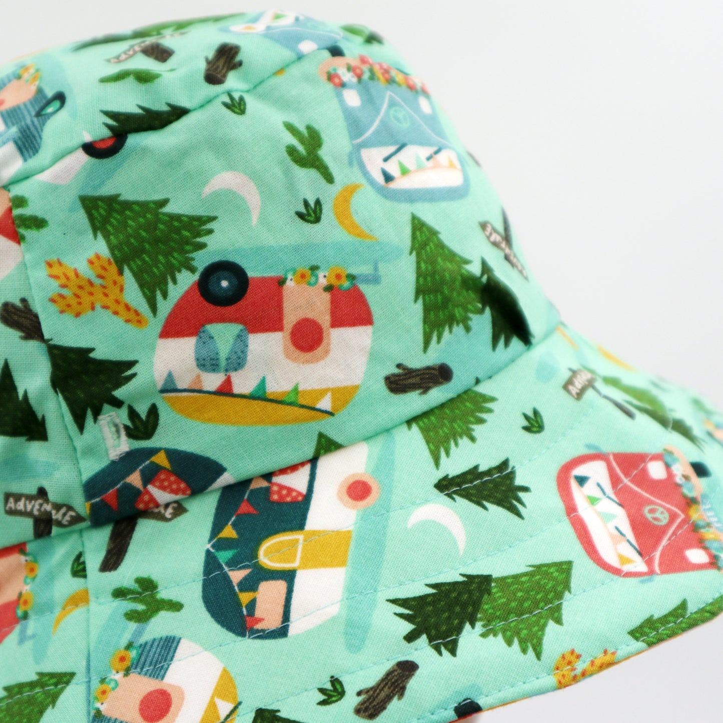 Baby / Kids Reversible Bucket Hat - retro caravan, mushroom