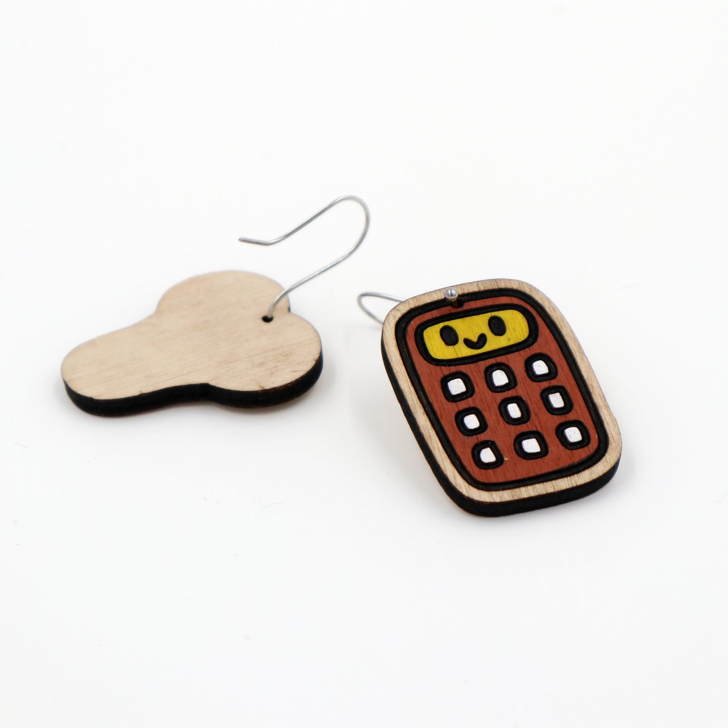 Wooden teacher earrings - calculator and scissors