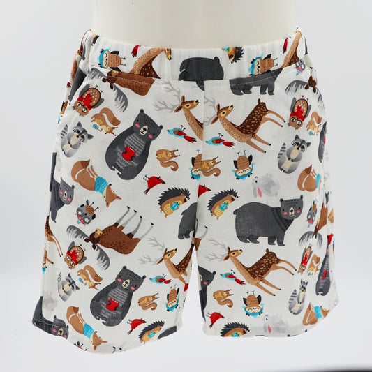 Kids shorts with pockets - sizes 000 to 6 - woodland animals
