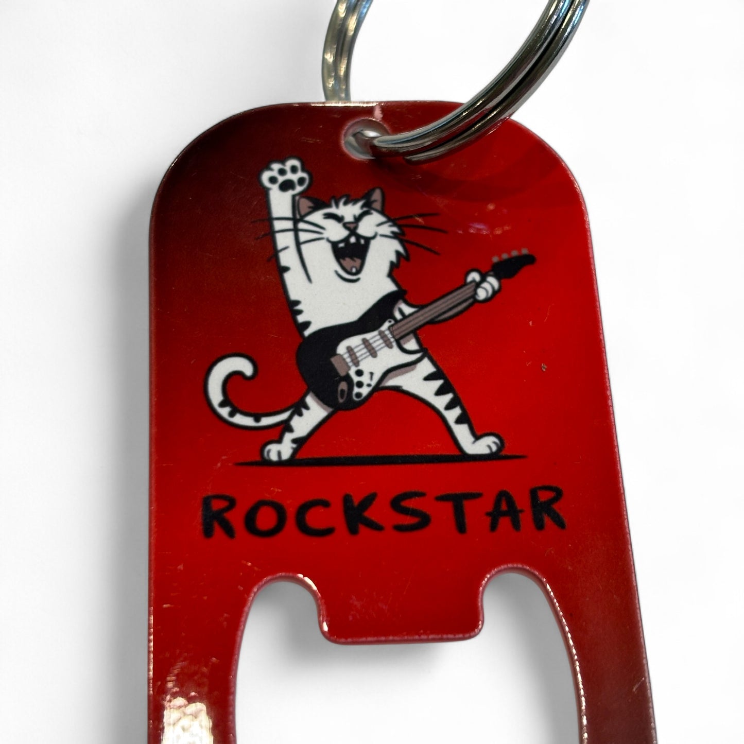 Printed Bottle Opener Keyring - Rockstar cat