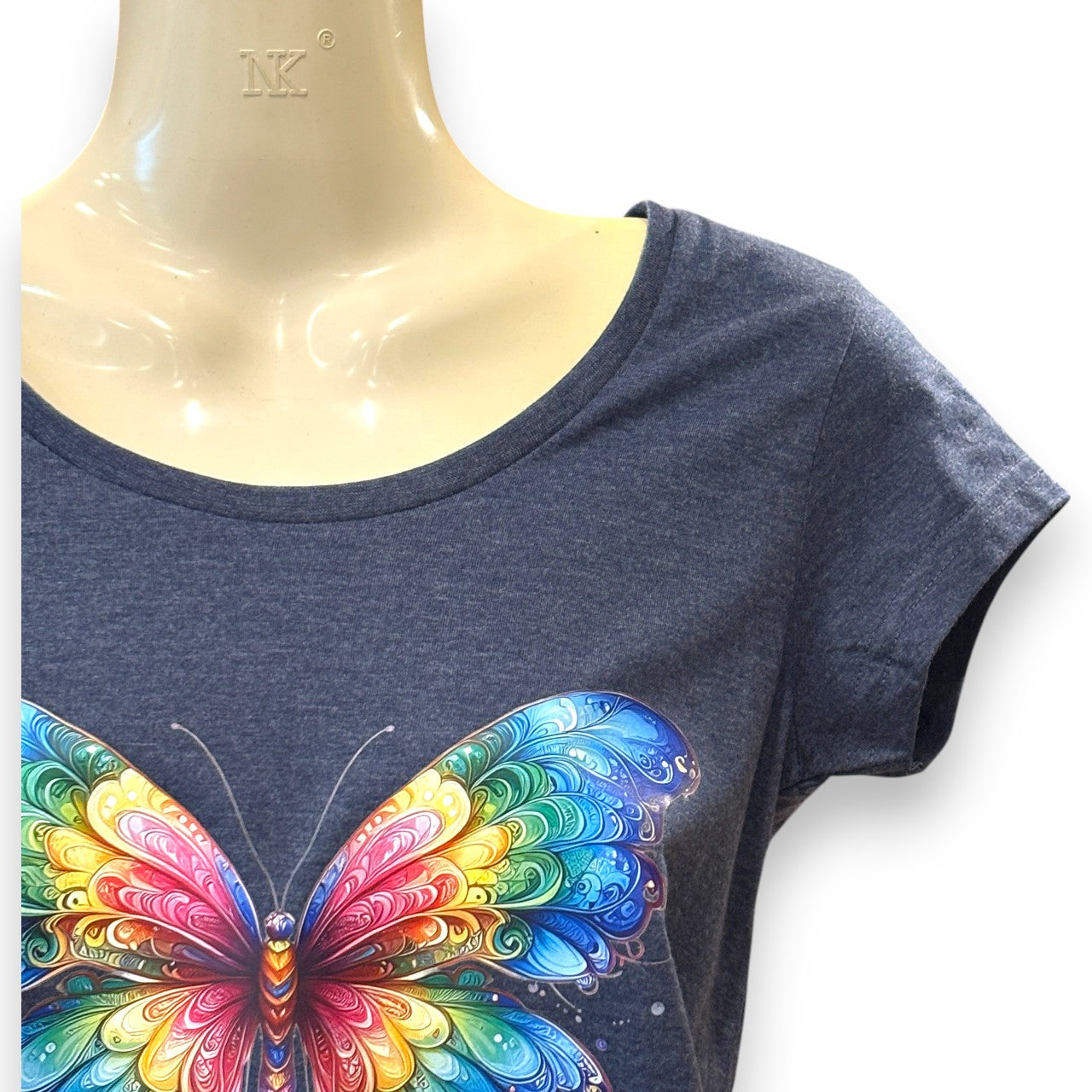 Ladies printed t-shirt - rainbow butterfly
