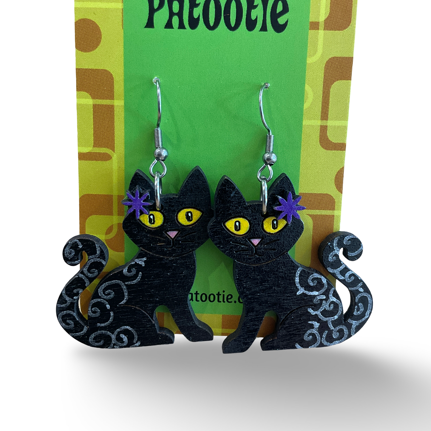 Black kitten / cat wooden earrings, Halloween