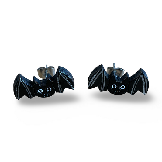 Bat / Flying fox Halloween studs - wooden, hand painted earrings