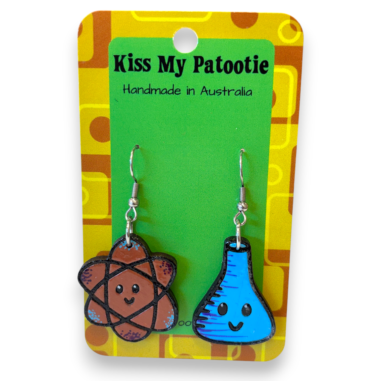 Wooden science earrings - atom and beaker