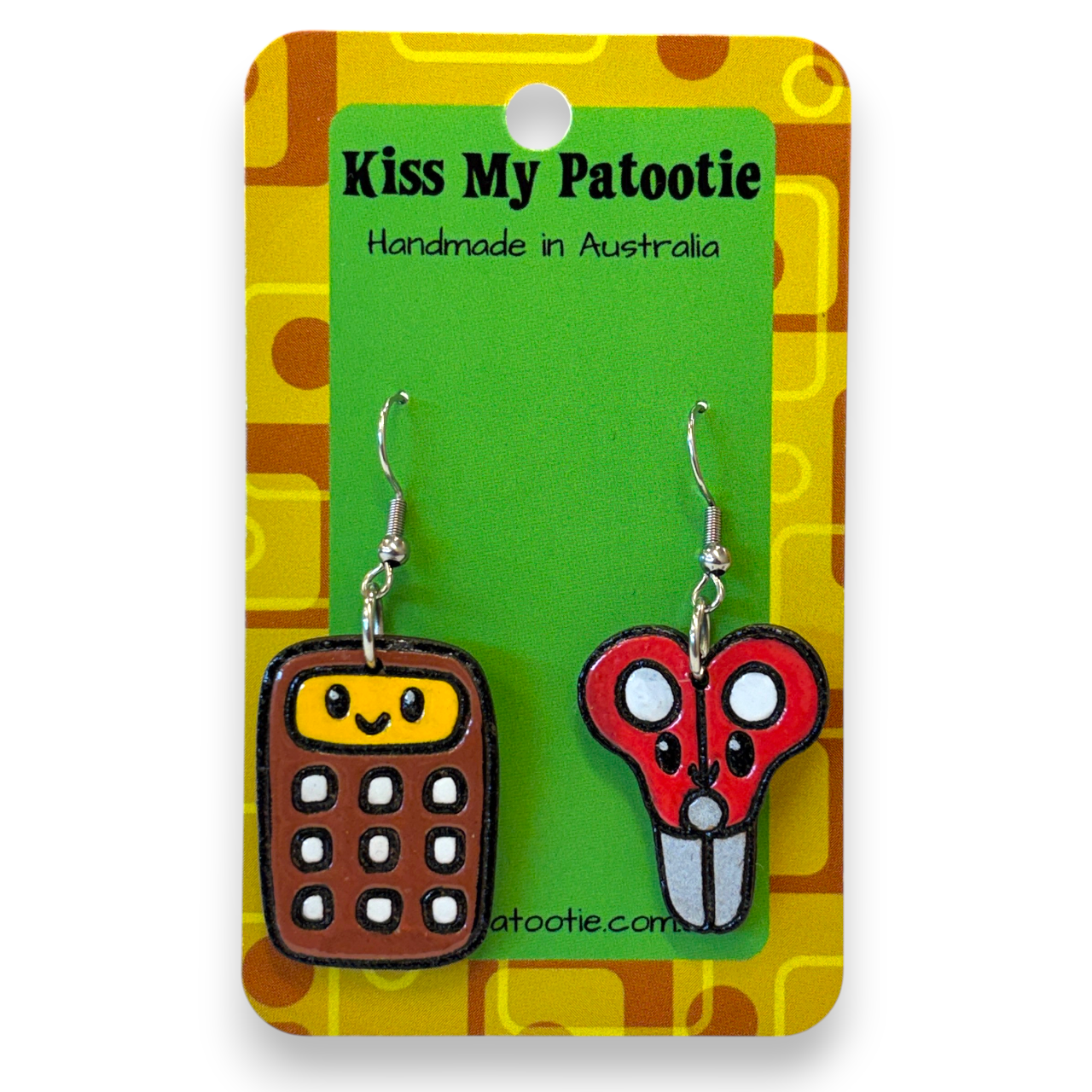 Wooden teacher earrings - calculator and scissors