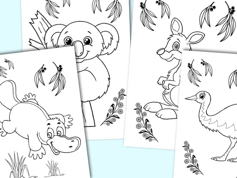 Printable colouring in pages x7 - Australian animals