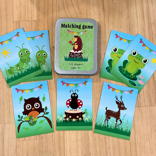 Woodland Animal matching card game in tin