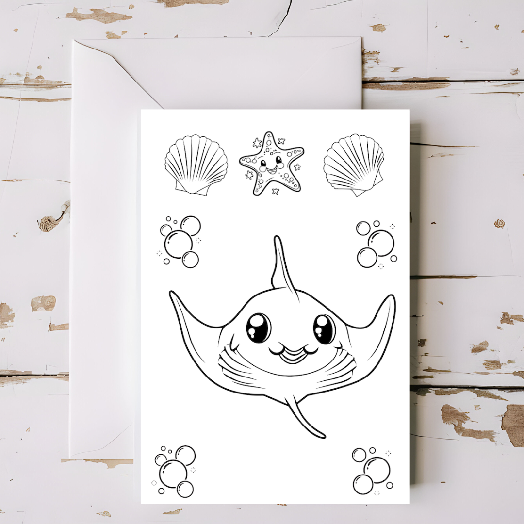Manta Ray greeting card with envelope - printable
