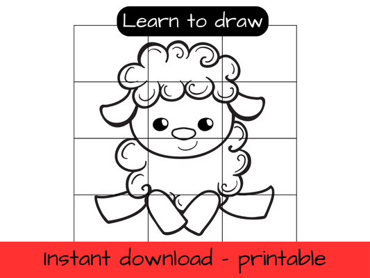 Learn to Draw - Lamb - printable grid drawing activity