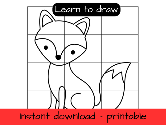 Learn to Draw - Woodland fox - printable grid drawing activity