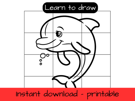 Learn to Draw - dolphin - printable grid drawing activity