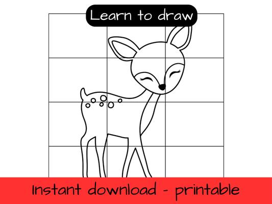 Learn to Draw - Woodland deer - printable grid drawing activity