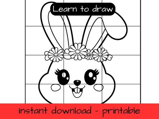 Learn to Draw - Rabbit - Easter printable grid drawing activity