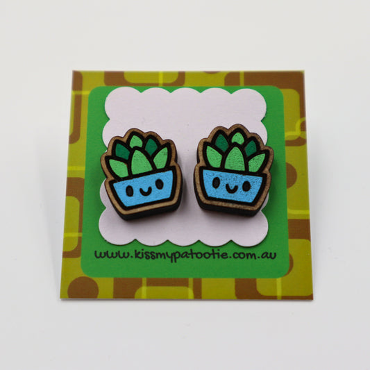 Succulent / plant wooden earrings - hand painted