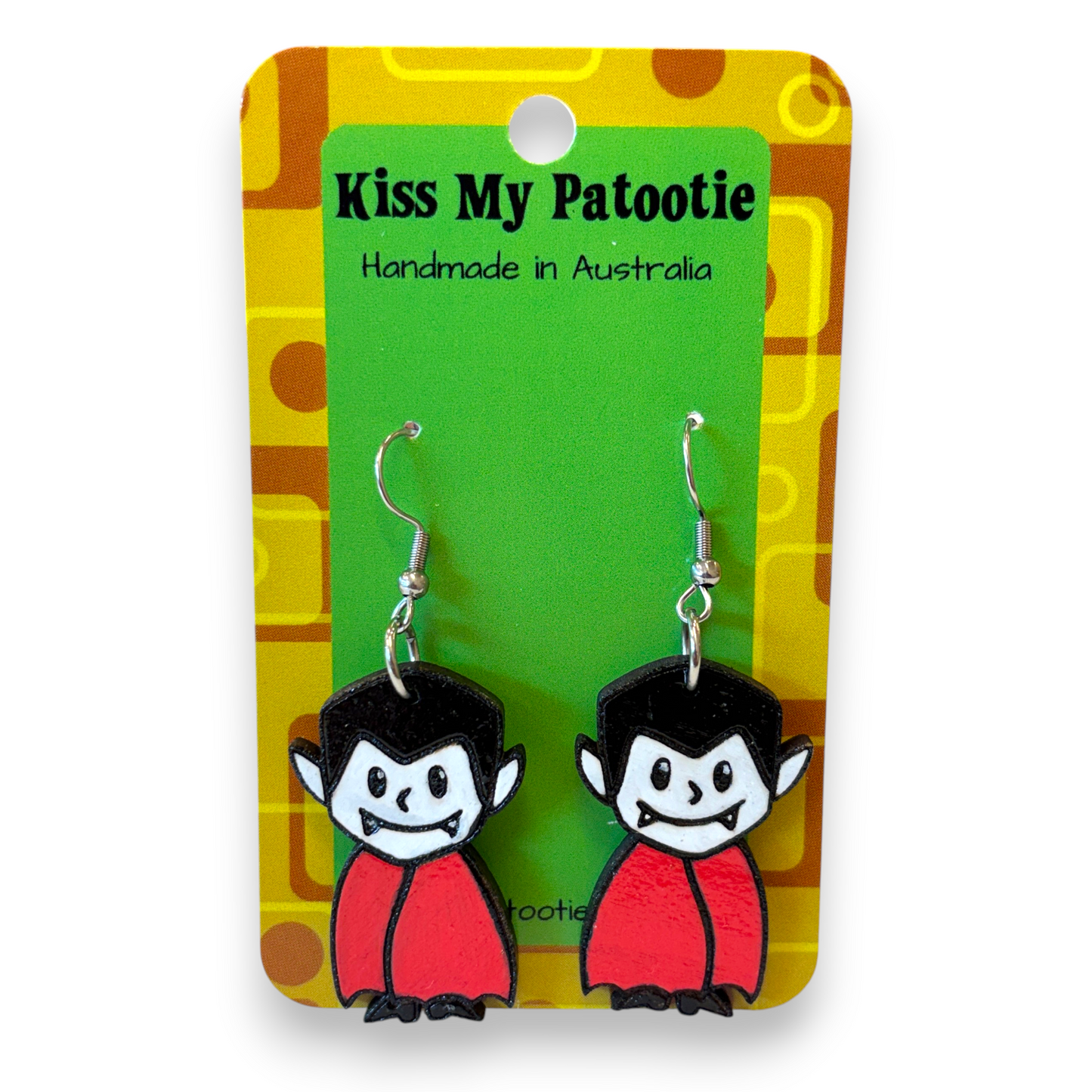 Wooden vampire Halloween earrings