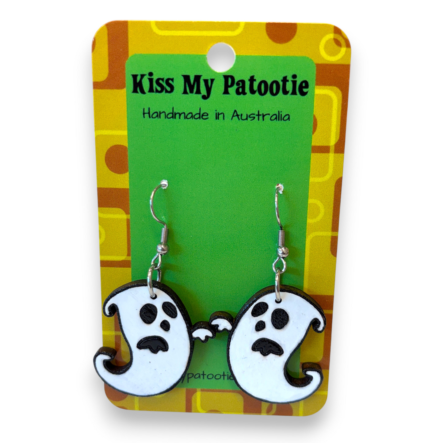 Wooden ghost Halloween earrings