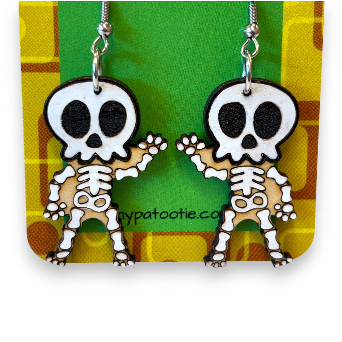 Wooden skeleton Halloween earrings