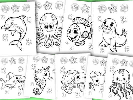 9 Printable colouring in pages - Ocean animals