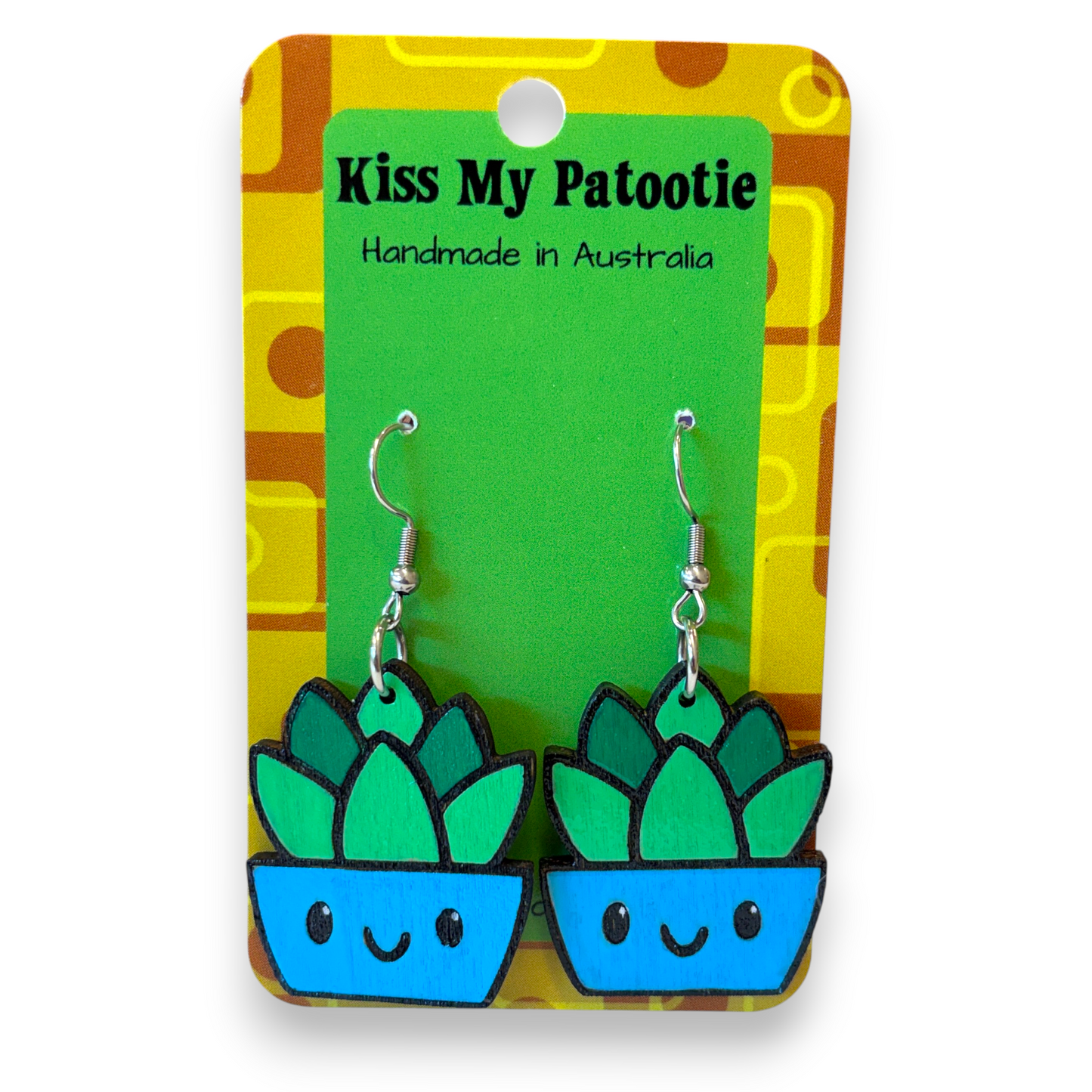 Wooden pot plant earrings - succulent