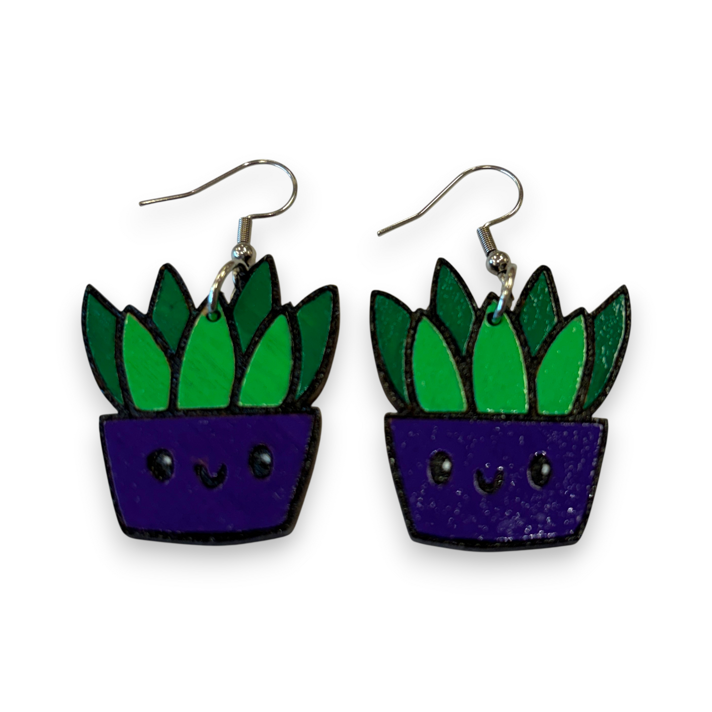 Wooden pot plant earrings - succulent