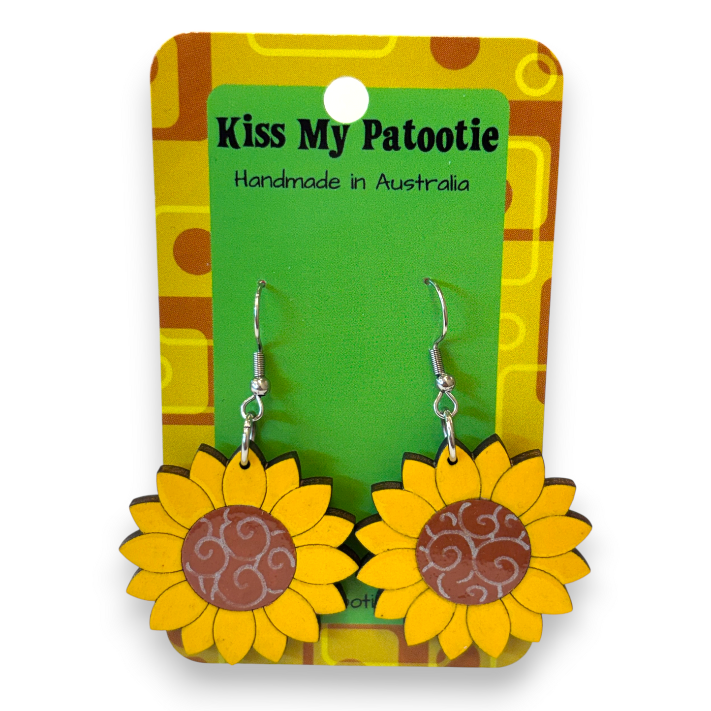 Wooden sunflower earrings