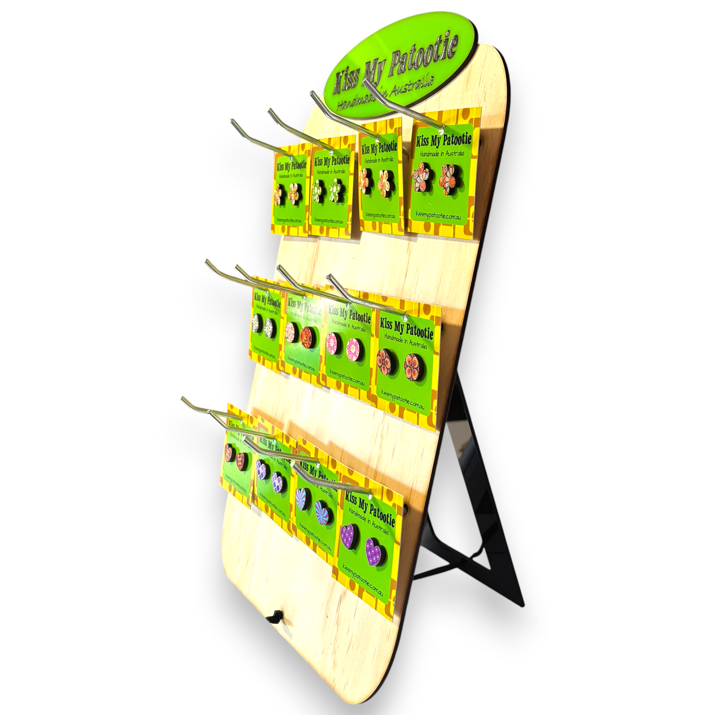 Retro wooden studs wholesale starter pack - 36 x earrings & Free display stand