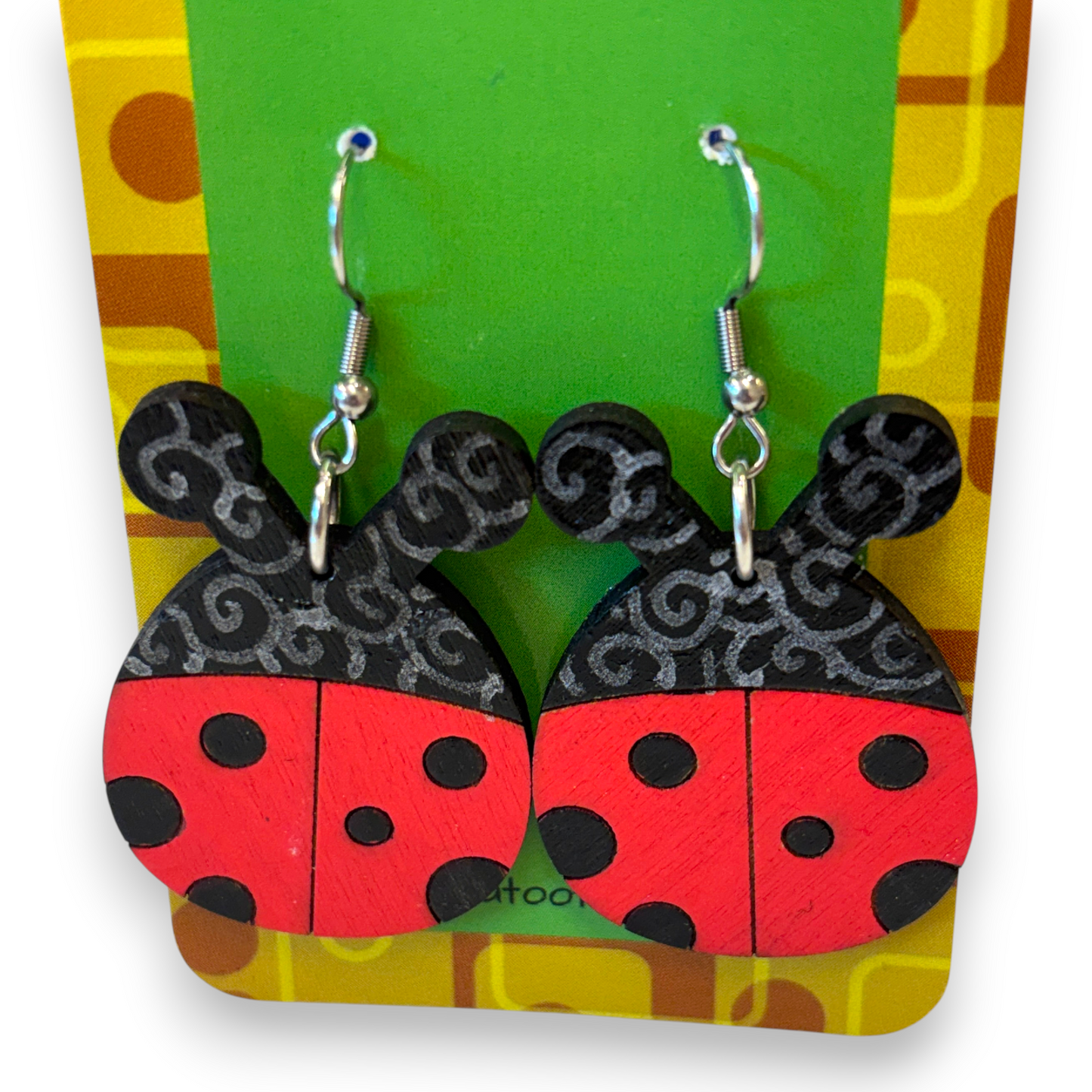 Wooden ladybug earrings