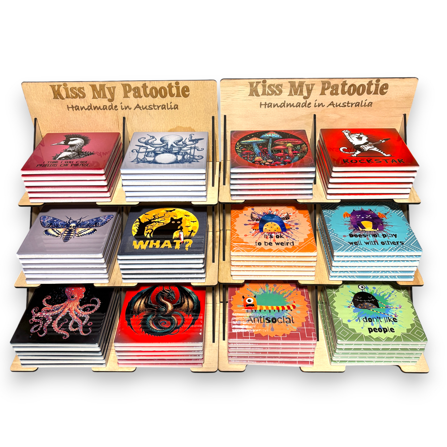Ceramic coaster wholesale starter pack - 36 OR 72 x coasters & free display shelf