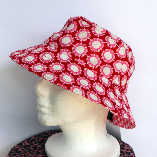 Baby / Kids Reversible Bucket Hat - Pink & Red Flower