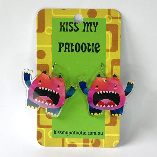 Halloween pink monster earrings - 100% recycled acrylic