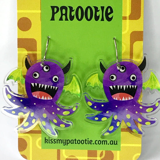 Halloween octopus monster earrings - 100% recycled acrylic